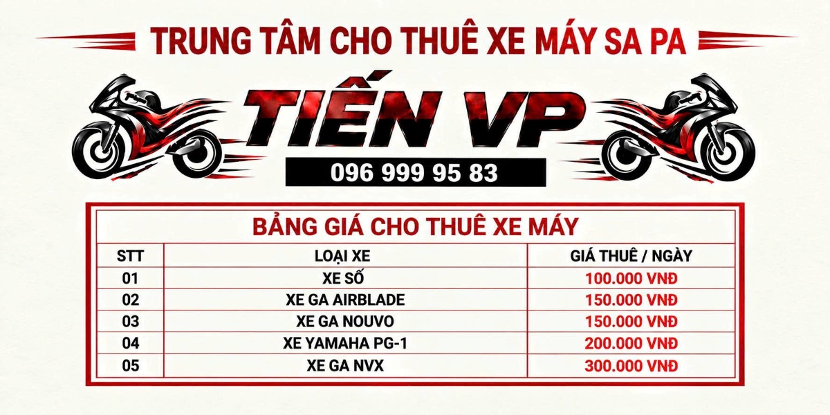 Bảng giá chi tiết từng dòng xe tại Tiến VP - Motorbike Rental in Sapa